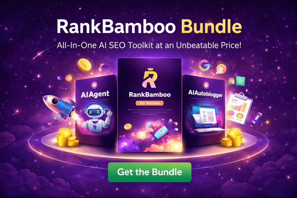 RankBamboo bundle hero image showing the all-in-one AI SEO toolkit with core platform and bundled tools.