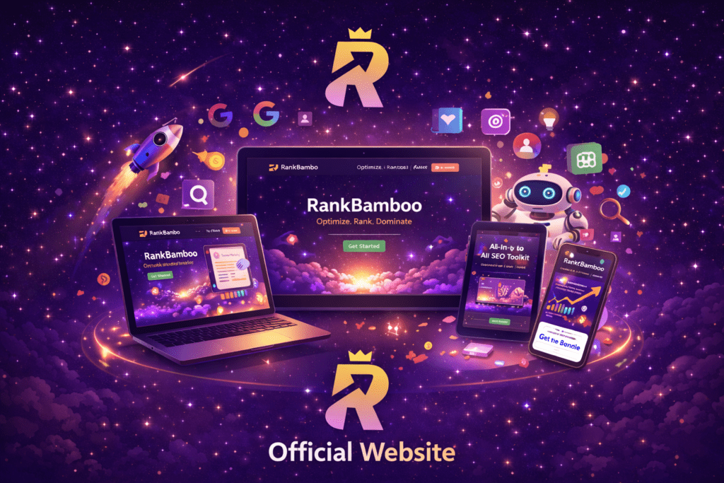 RankBamboo official website visual showing the platform across desktop and mobile devices with AI search visibility features.