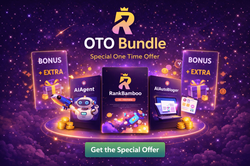 RankBamboo OTO bundle visual showing optional upgrades, bonus tools, and advanced platform features.